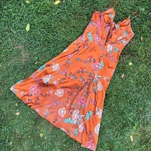 Midi floral slip dress orange size large